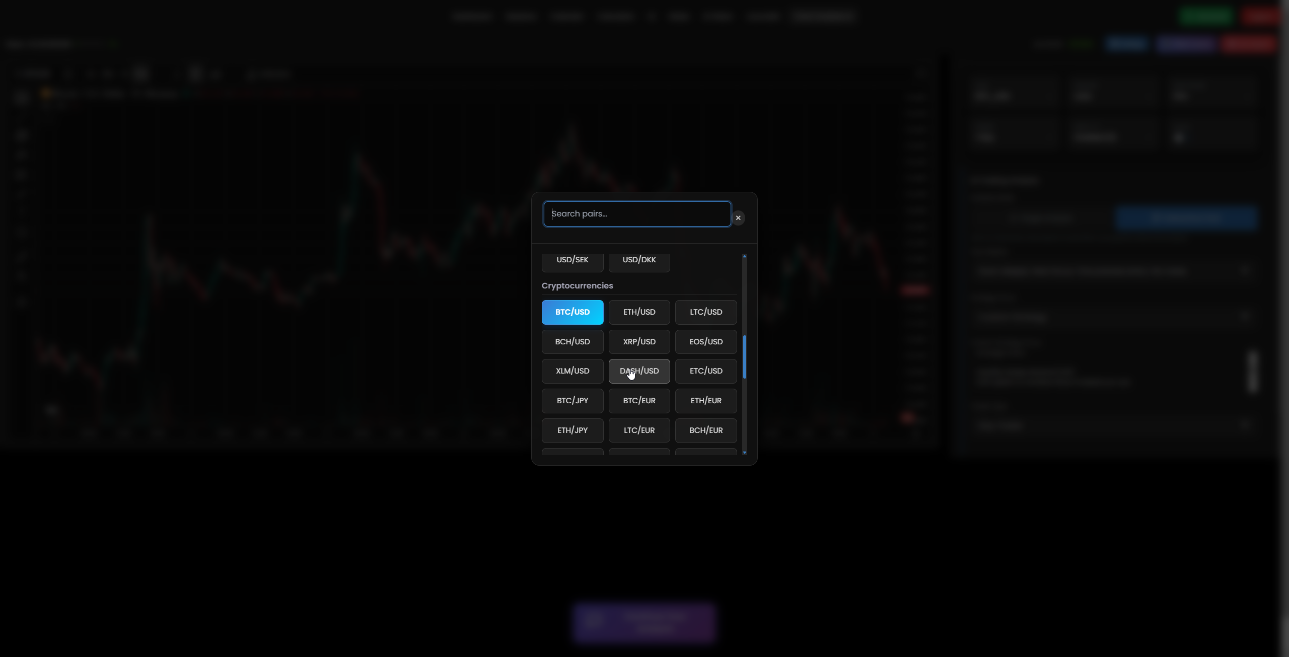 Selected Currency Pair - BTC/USD Trading Interface