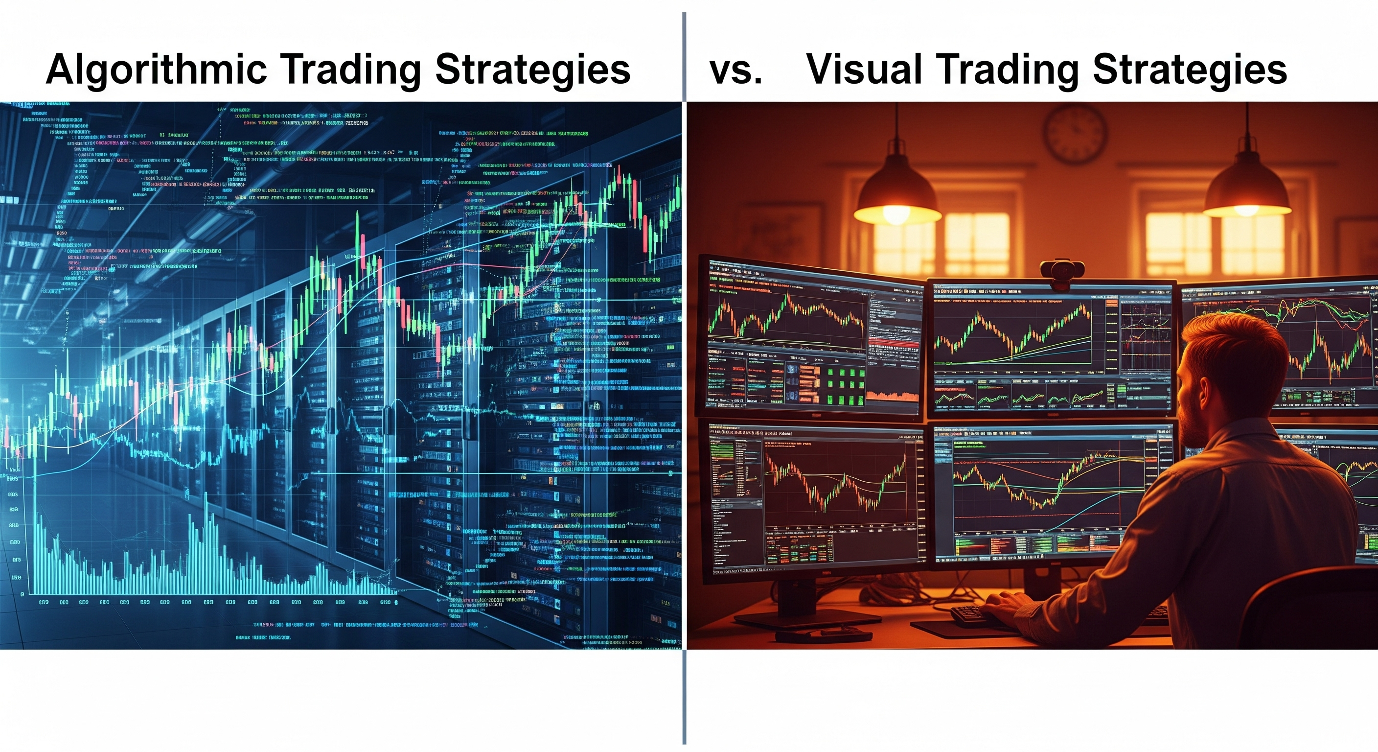 Algorithmic vs Visual Trading Strategies comparison - showing the precision difference between AI data analysis and visual chart interpretation