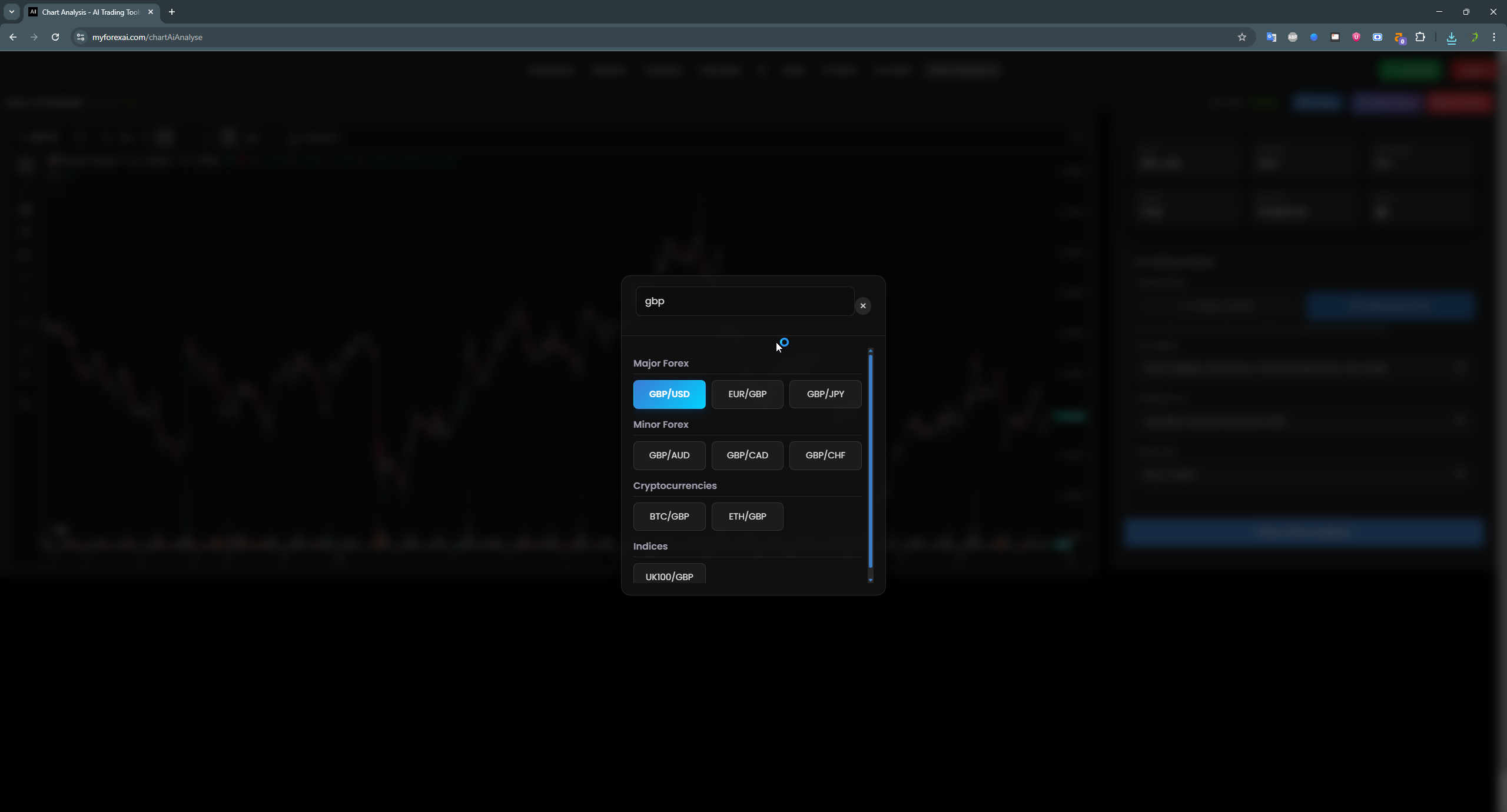 Selected GBP/USD Pair Interface