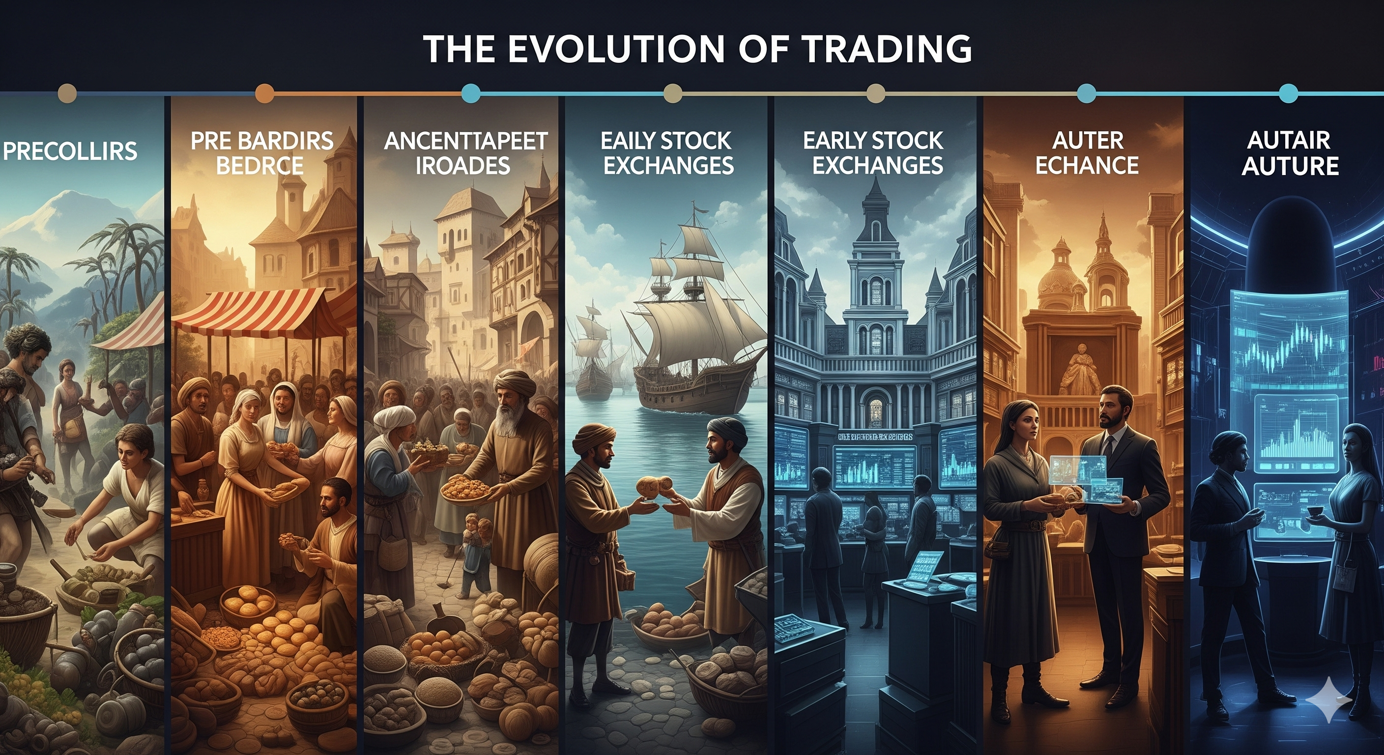 Timeline showing the evolution of trading from phone-based to AI-powered systems with structured data