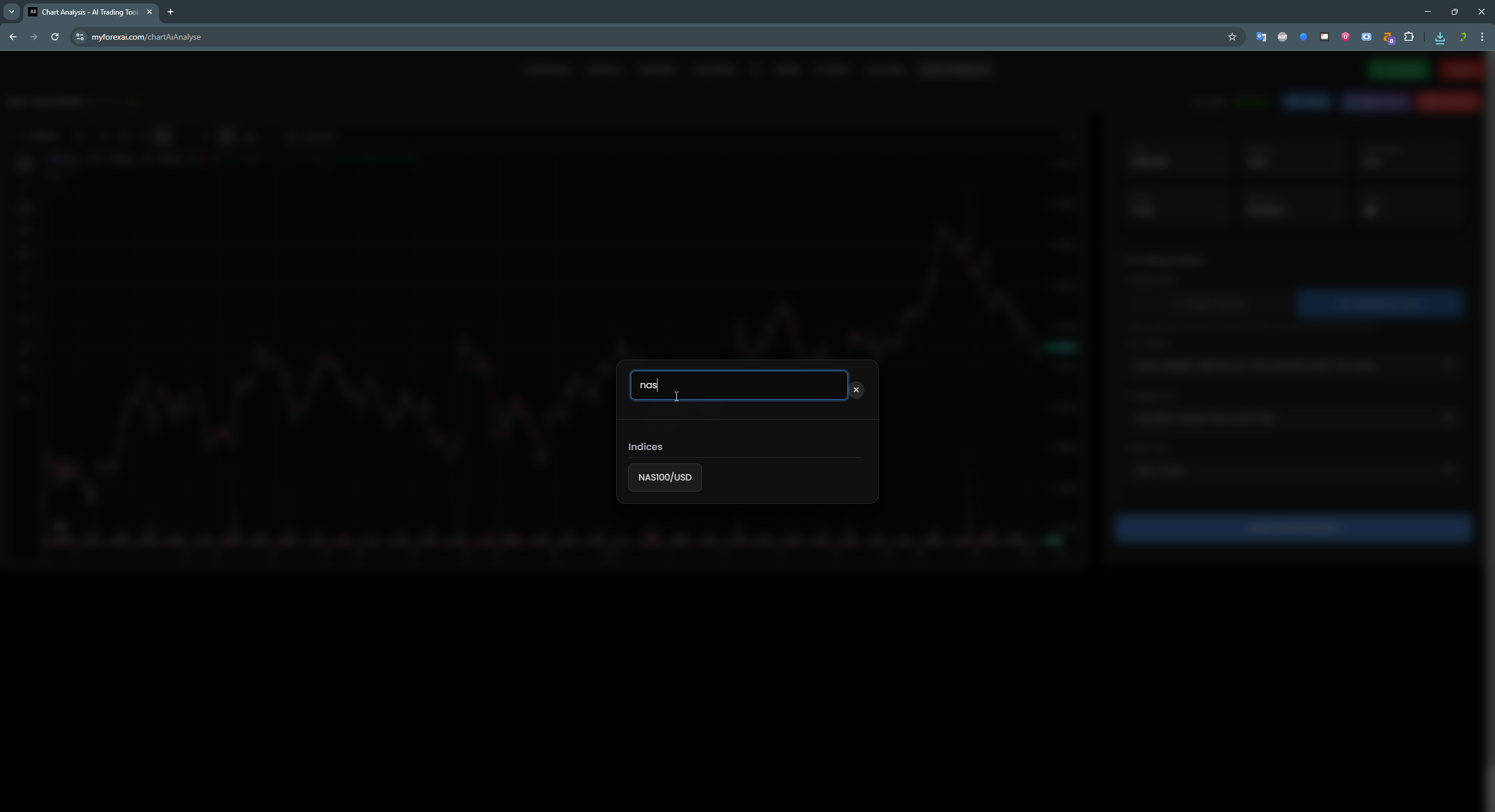 Selected Instrument - NAS100/USD Trading Interface